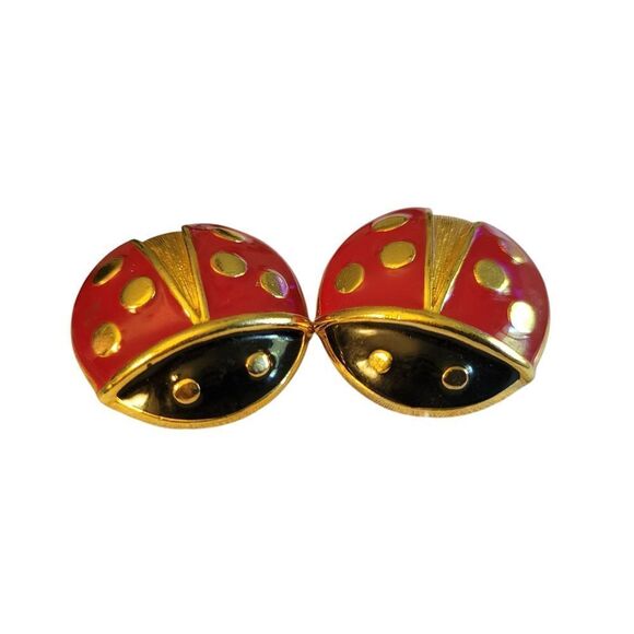 Ladybug Red and Black Avon Clip On Earrings - Picture 1 of 7